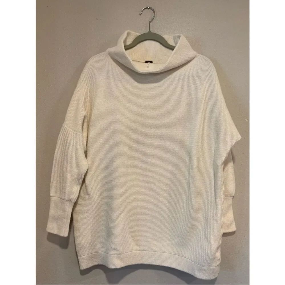 Free People Ottoman Slouchy Tunic Sweater Oversized Ribbed Mock Neck Ivory S